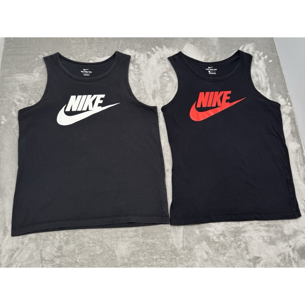 2x Nike Tank Top Shirt Mens Large Black 100% Cotton Sleeveless Gym Distressed